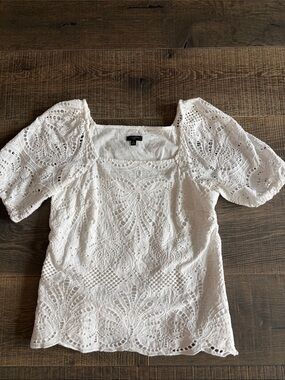 Talbots White Eyelet Puff-Sleeve Square Neck Blouse